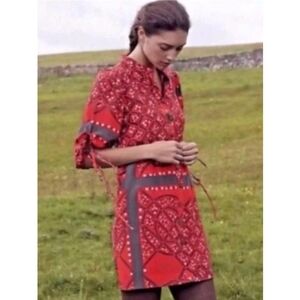 Anthropologie Moulinette Soeurs Maeshowe Red Silk Button Down Midi Dress Size 8